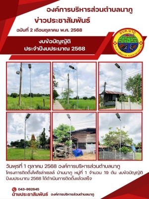 โครงการติดตั้งไฟฟ้าโซล่าเซลล์ หมู่ที่ 1 บ้านนาภู ตำบลนาภู อำเภอยางสีสุราช จังหวัดมหาสารคาม